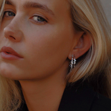 Baguette Chain Hoops, Black with White Stones