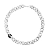 Chunky Chain Necklace, Silver with Black Link