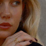 Baguette Paper Clip Ring, Black with White Stones