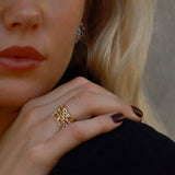 Baguette Chain Ring, Gold with White Stones
