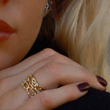 Baguette Chain Ring, Silver with White Stones