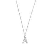 Petite Letter Necklace, Silver with White Stones
