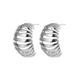 Ribbed Earrings Large, Silver