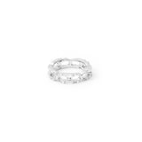 Baguette Paper Clip Ring, Silver with White Stones