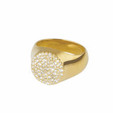 Multi Stones Signet Ring, Gold with White Stones