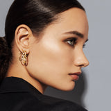 Baguette Chain Hoops, Gold with White Stones