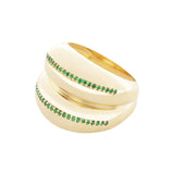 Double VOID Ring, Gold with Green Stones