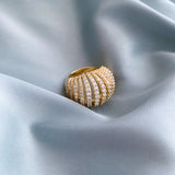 Ribbed VOID Ring, Gold with White Stones