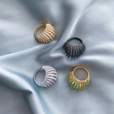 Ribbed VOID Ring, Black with Black Stones