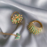 Floret Ring, Gold with Green Stones
