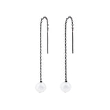 Single Pearl Chain Earrings, Black
