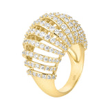 Ribbed VOID Ring, Gold with White Stones