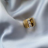 Three Stones Cigar Ring, Gold with White Stones