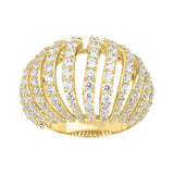 Ribbed VOID Ring, Gold with White Stones