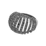 Ribbed VOID Ring, Black with Black Stones