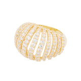 Ribbed VOID Ring, Gold with White Stones