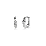 Center Stone Mini Huggies, Silver with White Stones