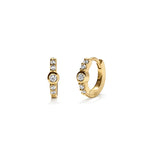 Center Stone Mini Huggies, Gold with White Stones