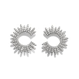 Mini Moon Star Earrings, Silver with White Stones