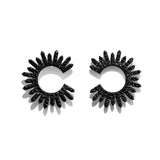 Mini Moon Star Earrings, Black with Black Stones