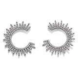 Moon Star Earrings, Silver with White Stones