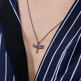 Diamond Dragonfly Necklace, Black