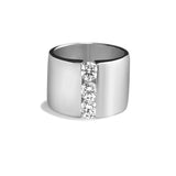 Three Stones Ring, Silver with White Stones
