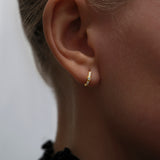 Center Stone Mini Huggies, Gold with White Stones