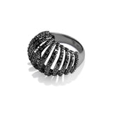 Ribbed VOID Ring, Black with Black Stones