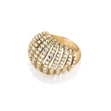 Ribbed VOID Ring, Gold with White Stones