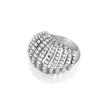 Ribbed VOID Ring, Silver with White Stones