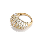 Mini Ribbed VOID Ring, Gold with White Stones