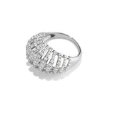 Mini Ribbed VOID Ring, Silver with White Stones