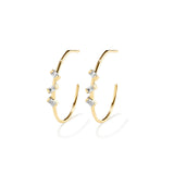 Baguette 3-Stone Hoops, Gold