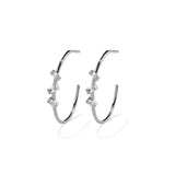 Baguette 3-Stone Hoops, Black with White Stones