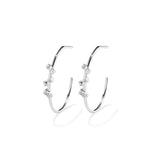 Baguette 3-Stone Hoops, Silver with White Stones