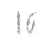 Baguette Chain Hoops, Silver with White Stones