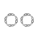 Baguette Circle Earrings, Black with White Stones