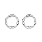 Baguette Circle Earrings, Silver with White Stones