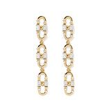 Baguette Paper Clip Earrings, Gold with White Stones