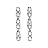 Baguette Paper Clip Earrings, Black with White Stones