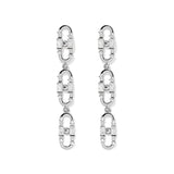 Baguette Paper Clip Earrings, Silver with White Stones