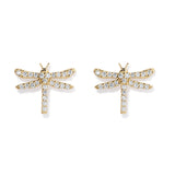Dragonfly Ear Studs, Gold with White Stones