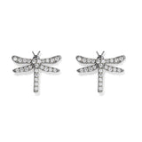 Dragonfly Ear Studs, Black with White Stones