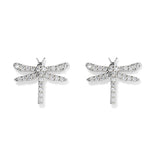 Dragonfly Ear Studs, Silver with White Stones
