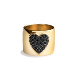 Heart Ring, Gold with Black Stones