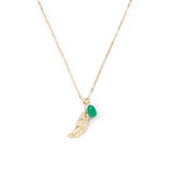 Leaf & Drop Necklace, Gold with Green Onyx