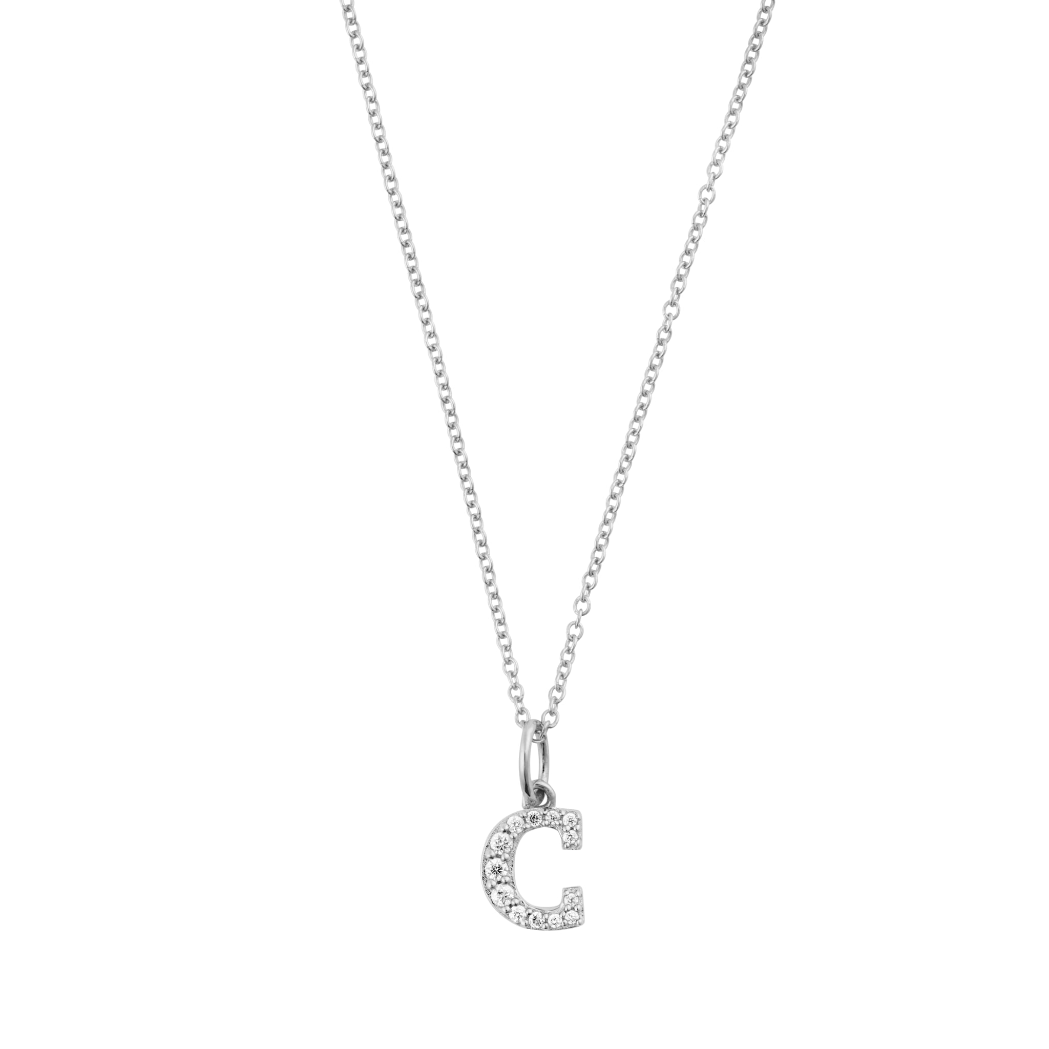 Petite Letter Necklace, Silver with White Stones