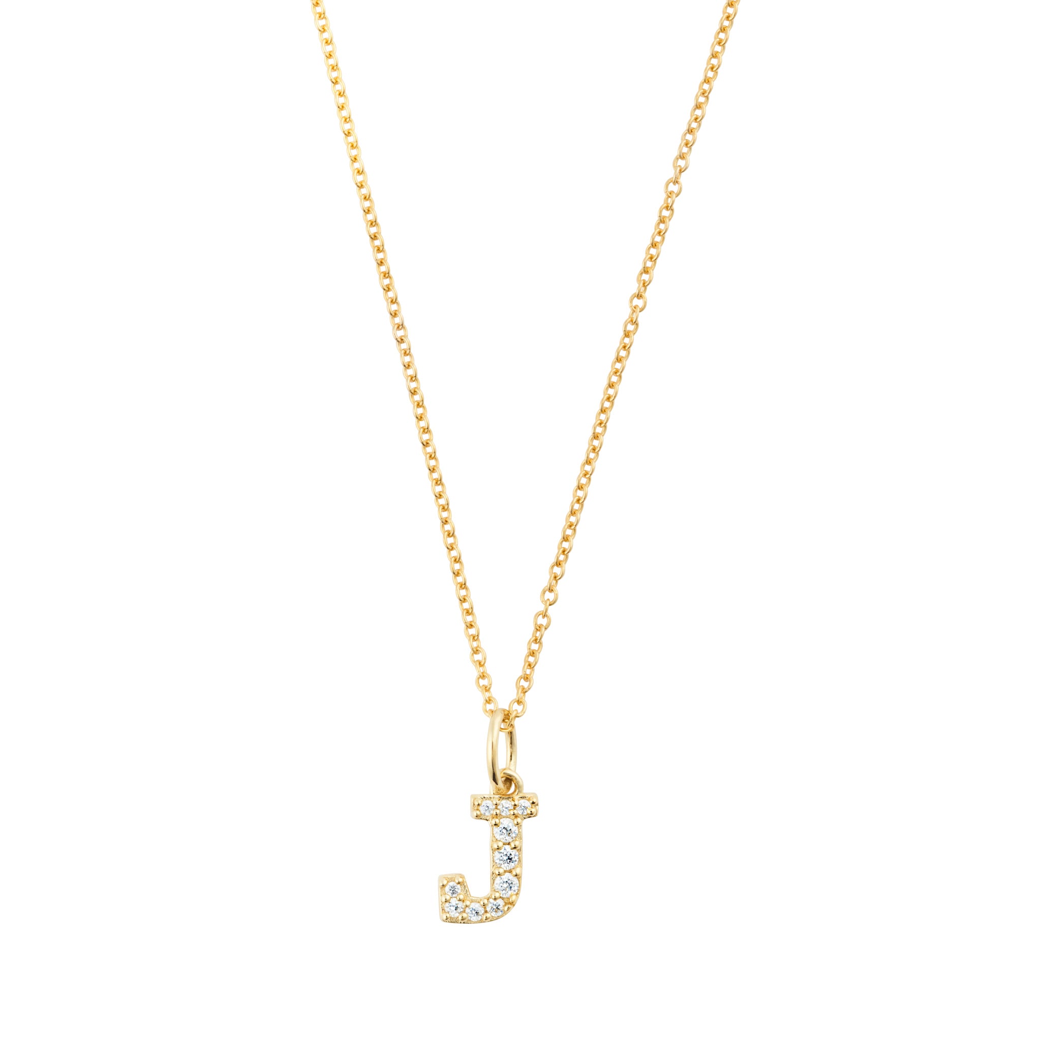 Petite Letter Necklace, Gold with White Stones