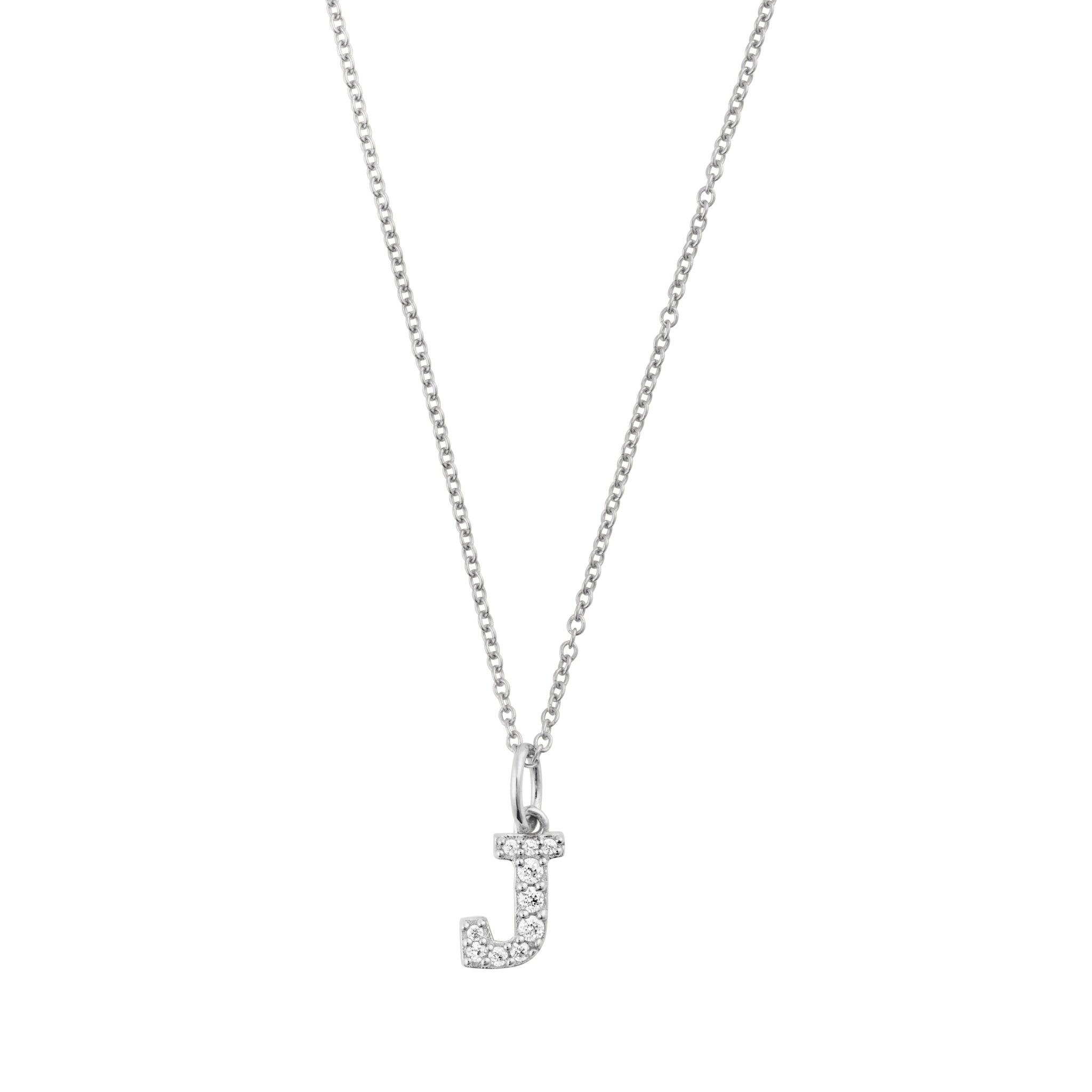Petite Letter Necklace, Silver with White Stones